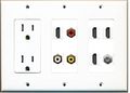 Riteav 3 Gang 15a Power Outlet 4 Hdmi Coax Composite Video Wall Plate White 