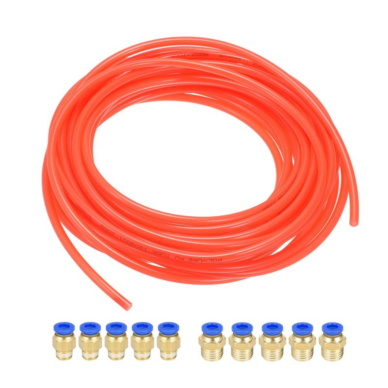 Pneumatic Air Hose Tubing Compressor Tube 4mm 5 32 Id X 6mm 1 4 Od 10m 8ft Pipe Bright Orange With 2 Type Connect Fittings