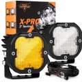 Auxbeam Led Fog Lights Amber 3 Inch 80w X-pro Series 9600lm Pods Wide Range Flood 120a Broad Reflector Yellow White Covers 