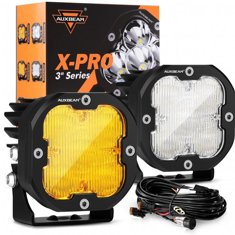 Auxbeam Led Fog Lights Amber 3 Inch 80w X-pro Series 9600lm Pods Wide Range Flood 120a Broad Reflector Yellow White Covers
