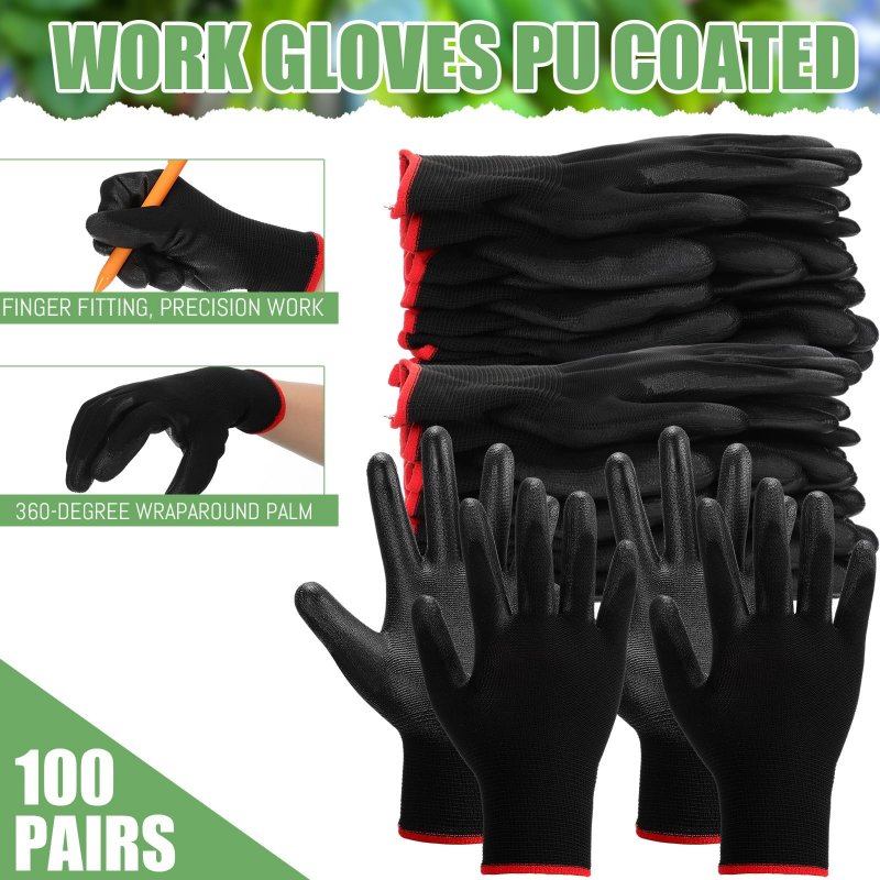 100 Pairs Pu Coated Safety Work Gloves Seamless Knit Utility For Men And Women 9 06 In Gardening Construction Landscaping Red