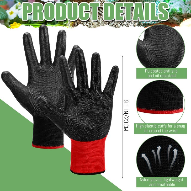 100 Pairs Pu Coated Safety Work Gloves Seamless Knit Utility For Men And Women 9 06 In Gardening Construction Landscaping Red