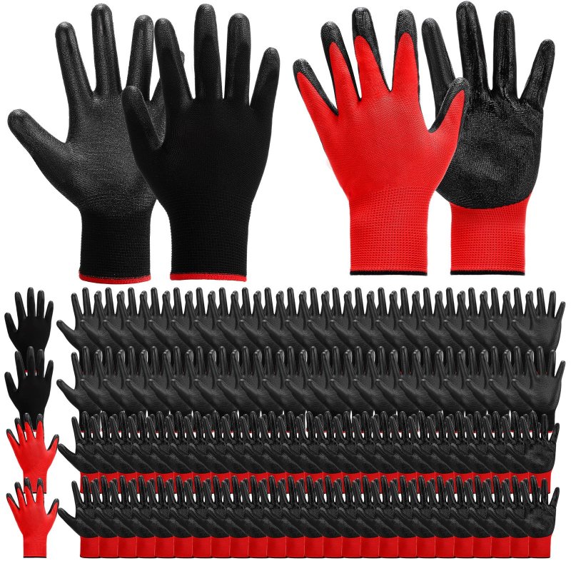 100 Pairs Pu Coated Safety Work Gloves Seamless Knit Utility For Men And Women 9 06 In Gardening Construction Landscaping Red