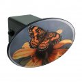 Pearl Crescent Butterfly On A Yellow Flower Oval Tow Trailer Hitch Cover Plug Insert