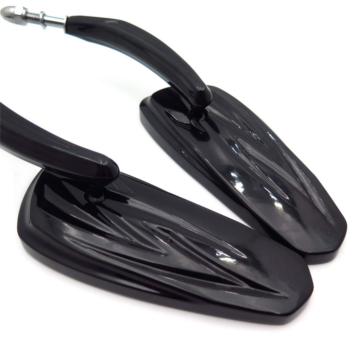 Gloss Black Flash Lighting Grooved Stem Motorcycle Mirrors For 1982 To 2020 H D Softail 8mm Threaded Mt400-014