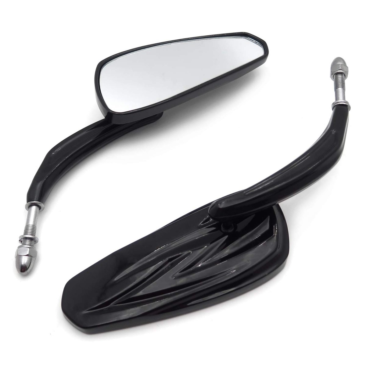 Gloss Black Flash Lighting Grooved Stem Motorcycle Mirrors For 1982 To 2020 H D Softail 8mm Threaded Mt400-014