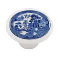 Blue Willow Plate High Gloss Ceramic Drawer Knob 