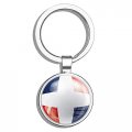 Dominican Republic Flag Glossy Round Stainless Steel Metal Key Chain Keychain Ring Double Sided Deisgn 