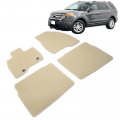 Ikon Motorsports Floor Mats For 2015-2019 Ford Explorer Beige Nylon Front Rear Row Liners Carpet 4pcs Full Set 2016 2017 2018
