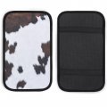 Hoamoya Brown Cowhide Print Center Console Cover Western Animal Skin Car Armrest Seat Box Pad Interior Accessories Protector 