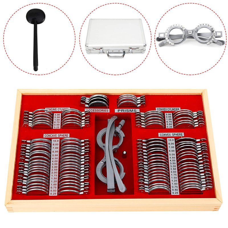 Optical Trial Lens Frame Set Eye Test Glasses Optometry Metal Rim Aluminum Optic Eye Kit Case 104 Pcs