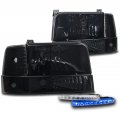 Headlights Black Smoke W 6 Blue Led Drl For 1992-1996 Ford Bronco F-150 F-250 F-350 