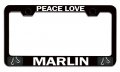 Peace Love Marlin Fishing Black Metal License Plate Frame Tag Holder G80 
