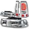 Auto Dynasty For Chevy Silverado Gmt800 2pc Pair Of Chrome Housing Headlight Clear Lens 3d Led Tail Light 