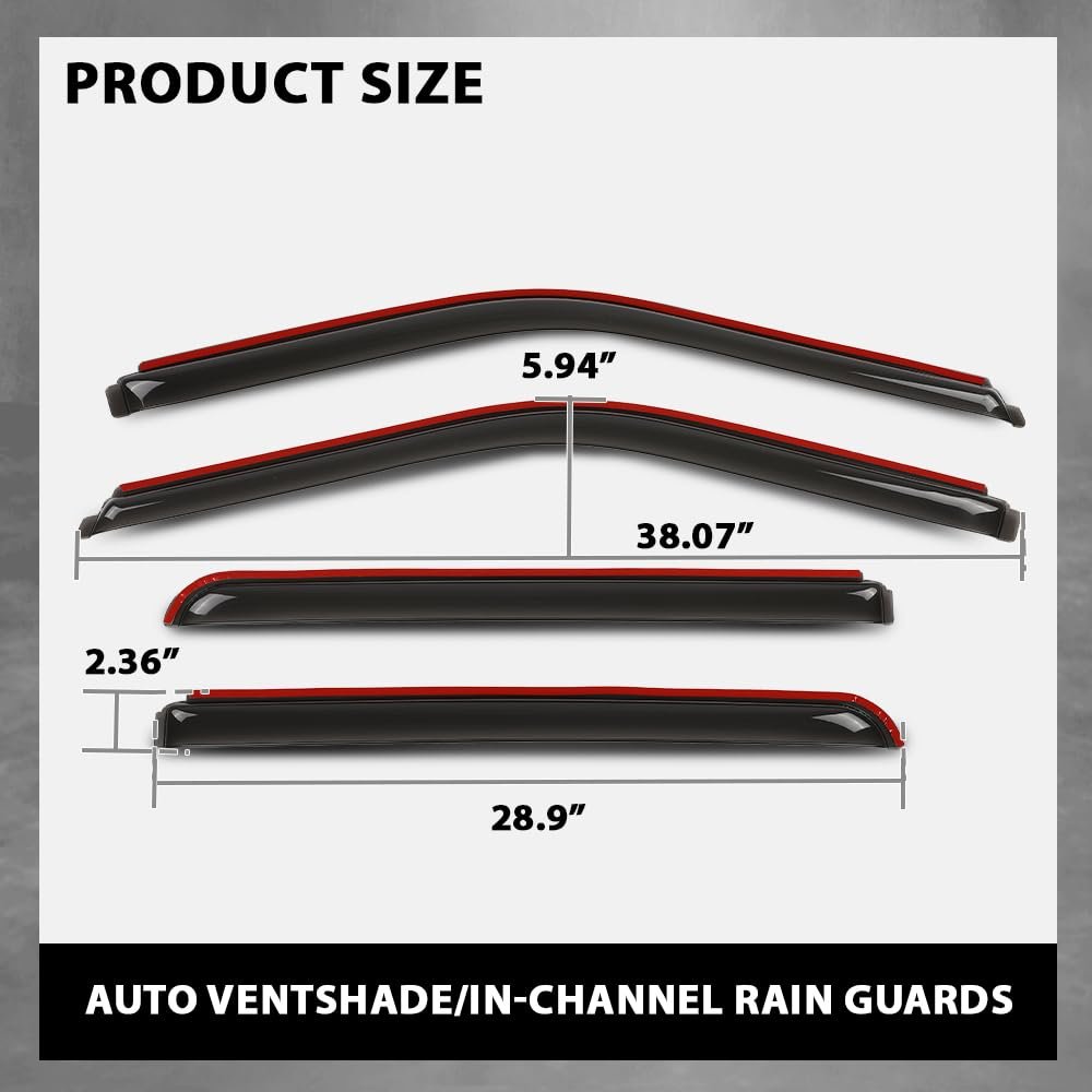 4pcs In-channel Window Visors Sun Rain Guards Side Wind Deflector