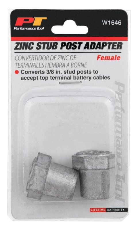 W1646 Zinc Female Stud Post Adapter 3 8 In 2 Pack For Top Terminal Battery Cables With Threaded Steel Insert And Hex Base