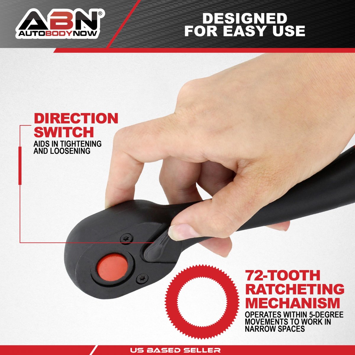 Abn Socket Ratchet Set 3pc Ratcheting Wrench With Reversible 72 Tooth Mechanism For 1 4 3 8 And 2in Sockets