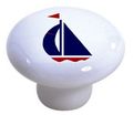 Set Of 2 Navy Red Sailboat Ceramic Cabinet Drawer Knobs 