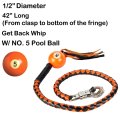 Dream Apparel 42a Leather Motorcycle Get Back Whip For Handlebar Fringed Biker With Pool Ball Black And Orange