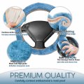 Zone Tech Fluffy Sheepskin Steering Wheel Handbrake Gear Shift Cover- Premium Quality Winter Warm Plush Stretch On Vehicle Blue