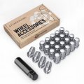 24pcs Black Spline Drive Lug Nuts 1 2x20 Threads 4 Inch Length Closed End Cone Acorn Taper Seat Includes Socket Key Tool
