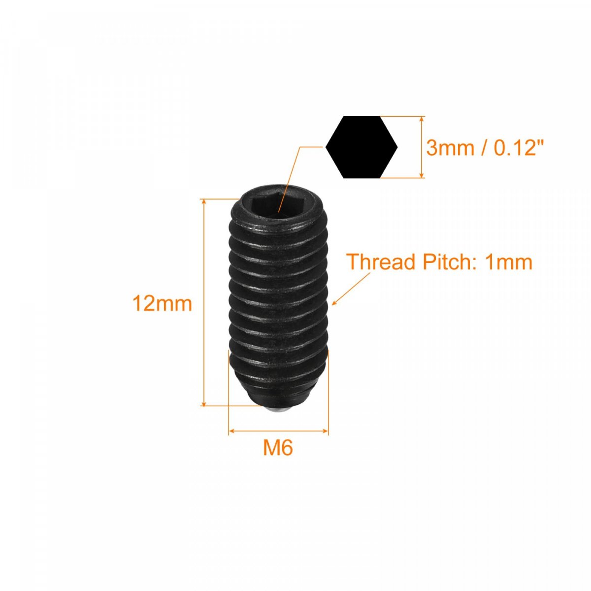 Ball Point Set Screws 5pcs M6 X 12mm High Carbon Steel Metric Spring Hex Socket Grub Black Oxide Finish
