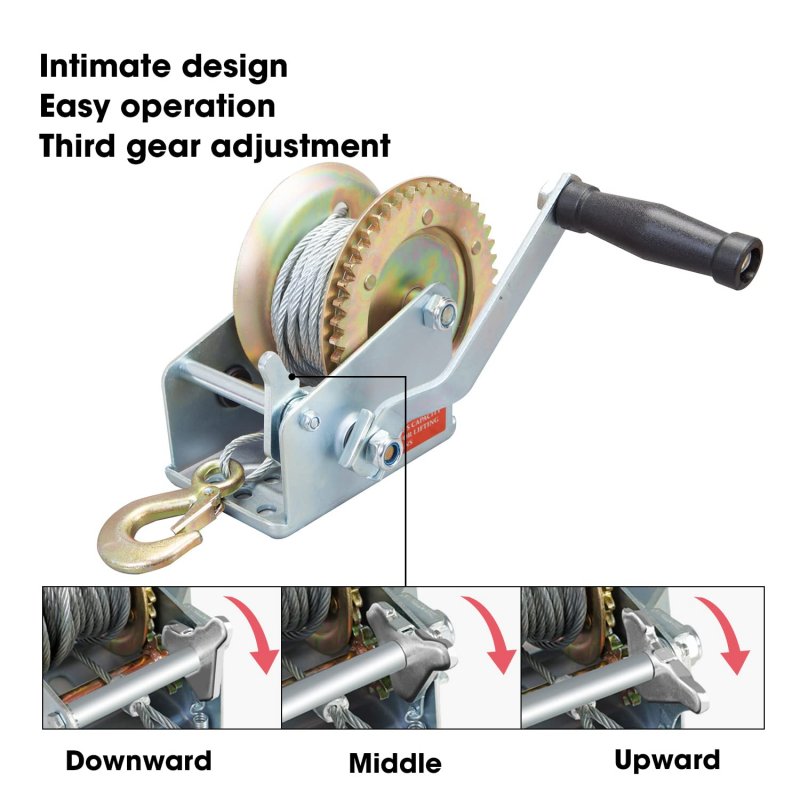 Tce Atrt1161cu Torin 1600 Lbs Capacity Heavy Duty Hand Crank Winch With 32 8ft Steel Wire Cable And Hook Silver