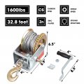 Tce Atrt1161cu Torin 1600 Lbs Capacity Heavy Duty Hand Crank Winch With 32 8ft Steel Wire Cable And Hook Silver