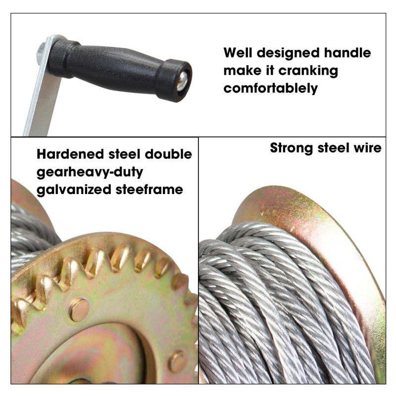 Tce Atrt1161cu Torin 1600 Lbs Capacity Heavy Duty Hand Crank Winch With 32 8ft Steel Wire Cable And Hook Silver