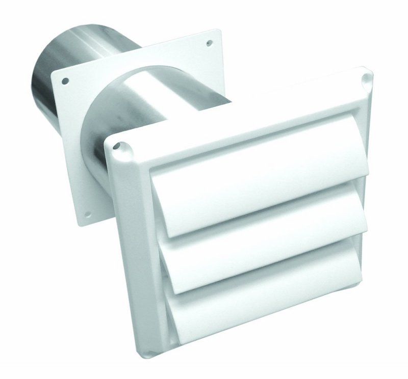 Lambro 290w White Plastic Louvered Vent With Tail Pipe 3-inch