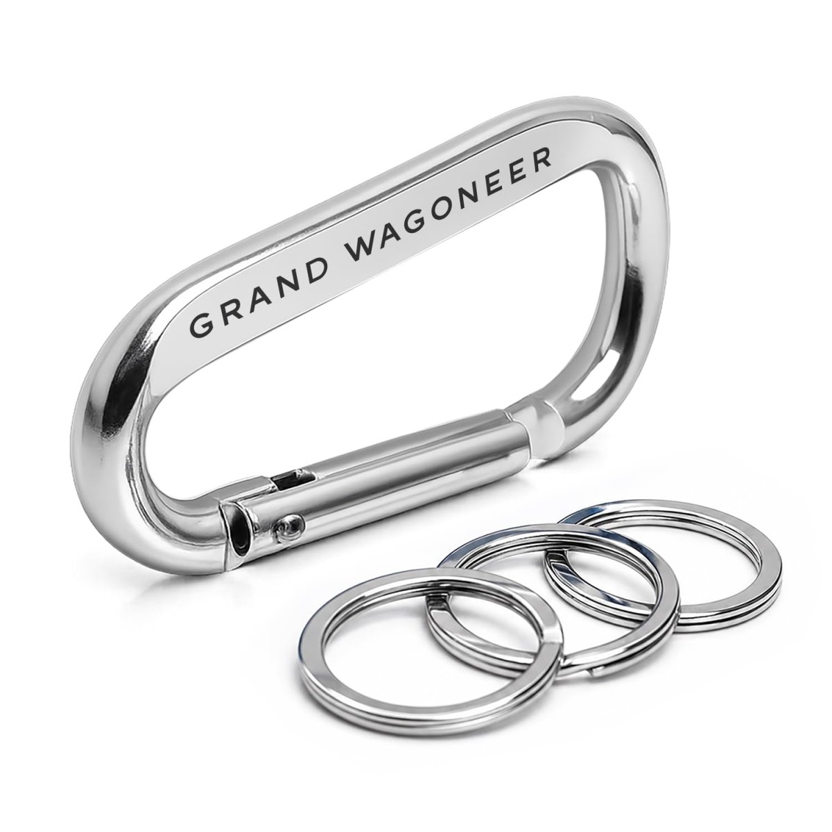 Ipick Image Officially Licensed Jeep Grand Wagoneer Laser-etched Silver Metal Carabiner Keychain With Split Key Rings