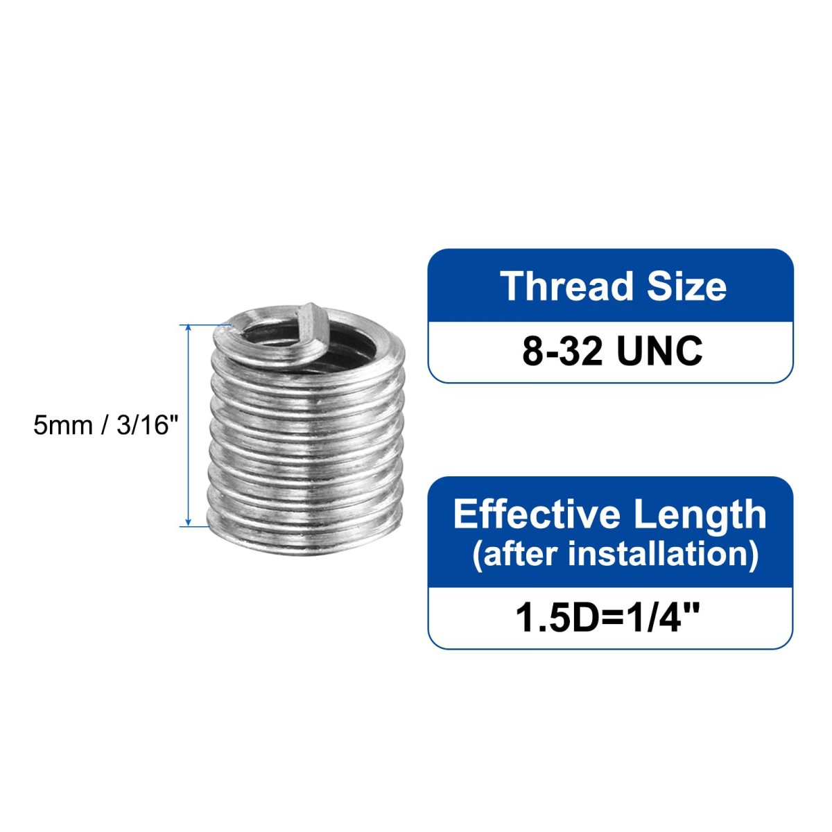 20pcs Wire Thread Inserts 8-32 Unc 1 5d 4 304 Stainless Steel Helical Type Coiled Repair Kit Screw Threaded Sleeve Sheath For