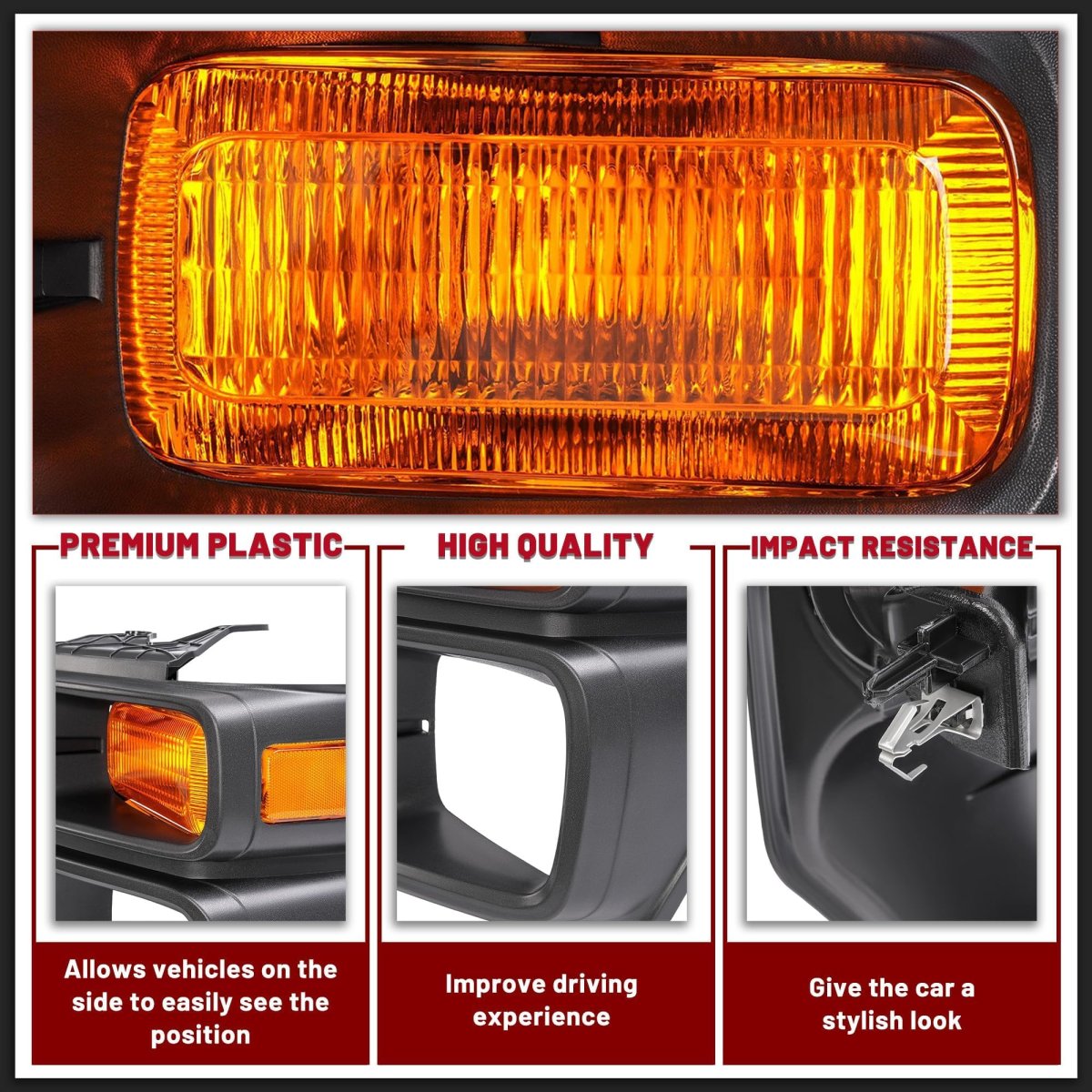 Front Headlight Bezels With Turn Signal Light For 2008 2019 Ford E150 E250 E350 Super Duty Truck Pickup Yellow Lens Black Bezel