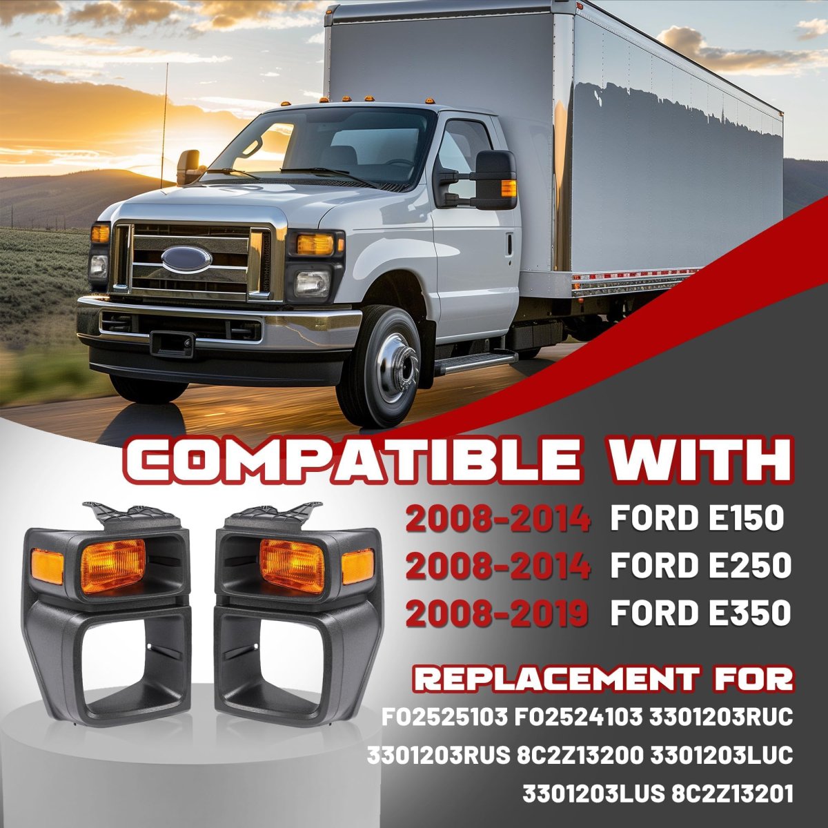 Front Headlight Bezels With Turn Signal Light For 2008 2019 Ford E150 E250 E350 Super Duty Truck Pickup Yellow Lens Black Bezel