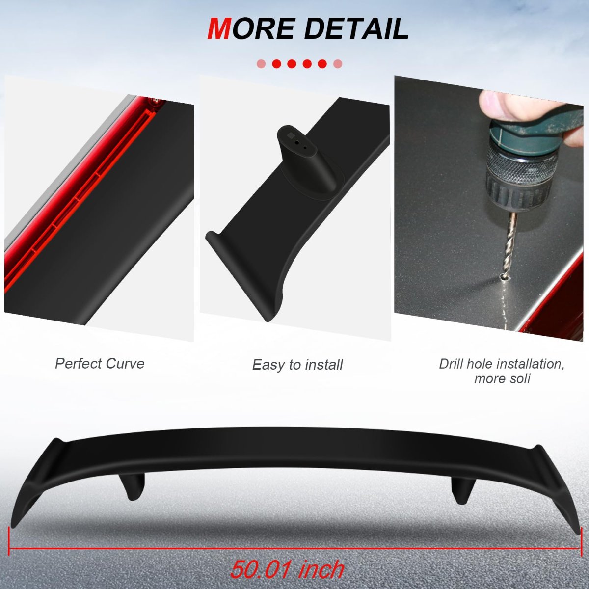 Rear Trunk Spoiler Wing With Led Brake Universal Gm Style For Hatchback Cars Matte Black Abs Adjustable Racing Bolt On