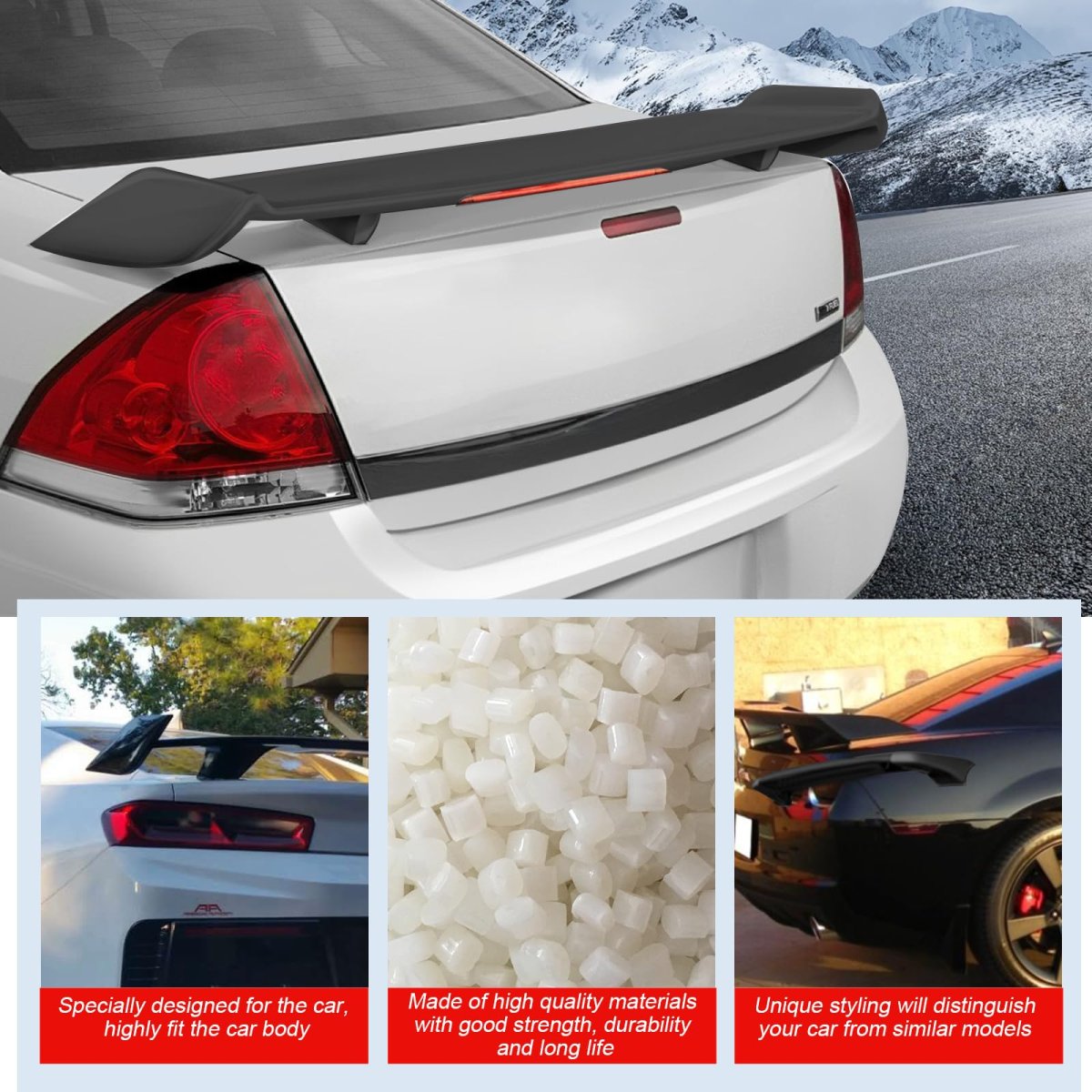 Rear Trunk Spoiler Wing With Led Brake Universal Gm Style For Hatchback Cars Matte Black Abs Adjustable Racing Bolt On