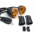 Httmt Mt224-017r- Heavy Billet Aluminum Rear Turn Signal Light Indicator Yellow Lens With Long Black Metal Brackets Compatible