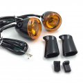Httmt Mt224-017r- Heavy Billet Aluminum Rear Turn Signal Light Indicator Yellow Lens With Long Black Metal Brackets Compatible