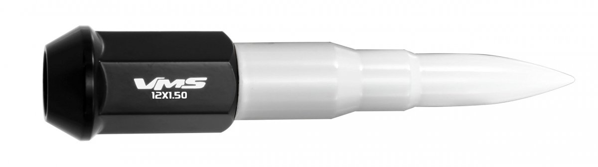 Vms Racing 20pc 112mm Cold Forged Steel Lug Nuts With White Extended Bullets In Aluminum For Honda Civic 5 Wheel Pattern