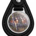 Graphics More Black Leather Deer In The Woods Keychain