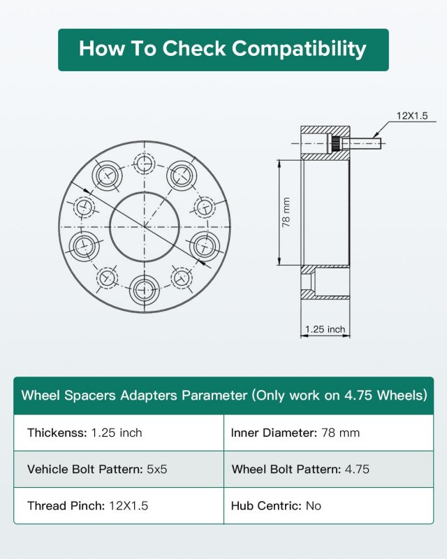1 25x5 To 4 75 Wheel Spacers Adapters Lug Centric 5 12x1 5 78mm For Grand Caravan 2008-2019 Journey 2009-2020 Set Of