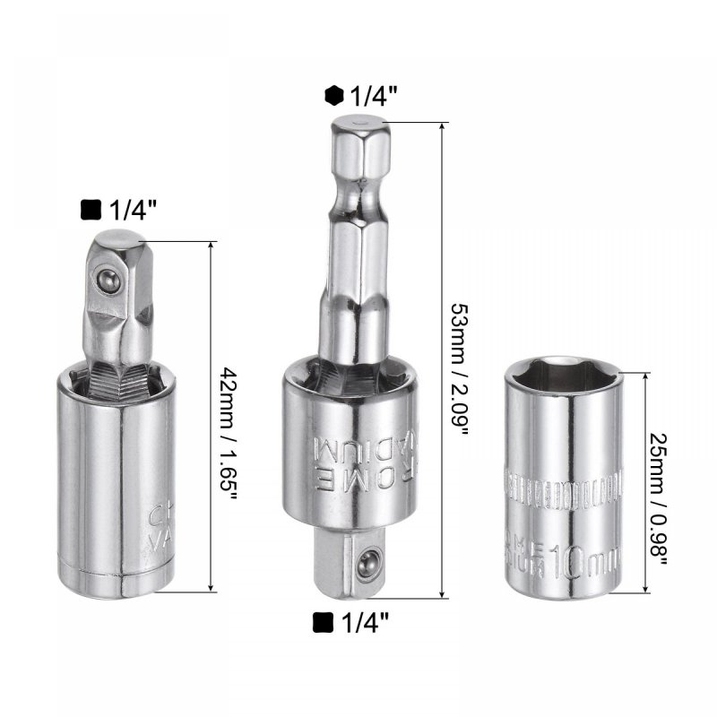Socket Accessory Set 10mm Shallow 360a Rotatable Hex Shank Impact Driver Adaptor Universal Joints With 1 4 Drive