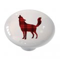 Gotham Decor Howling Wolf Silhouette Red Plaid Drawer Cabinet Knob 