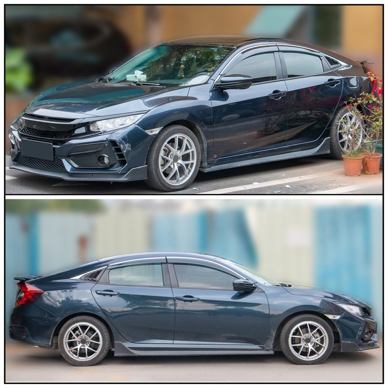 Ikon Motorsports Tape On External Window Visor For 2016-2021 Civic 10th Gen 4dr Sedan Factory Style Polycarbonate Black Sun