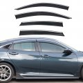 Ikon Motorsports Tape On External Window Visor For 2016-2021 Civic 10th Gen 4dr Sedan Factory Style Polycarbonate Black Sun