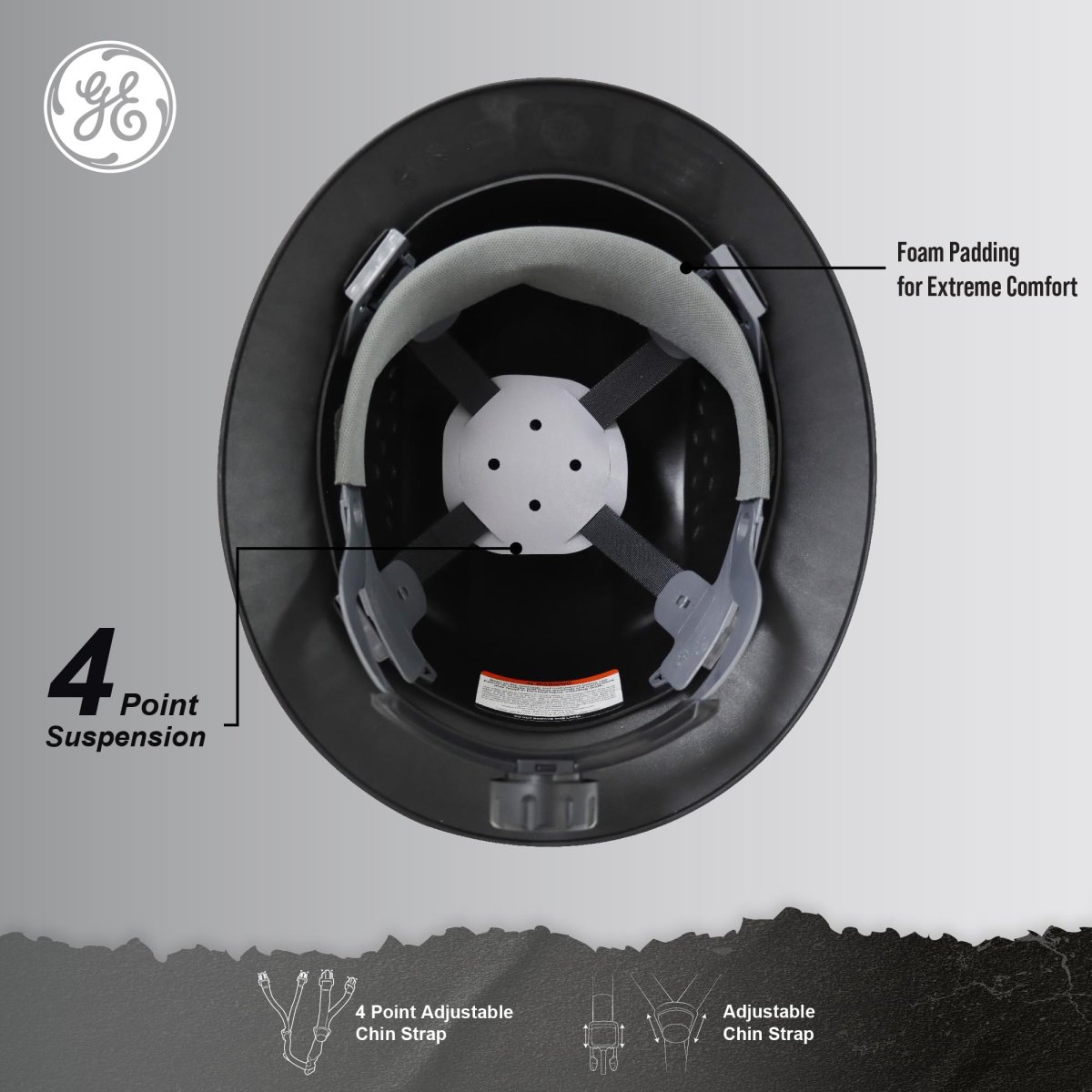 Ge Hard Hat Full Brim Padded Sweatband 4-point Ratchet Suspension Ansi Z89 1-2014 Safety Hats For Men Impact Resistant