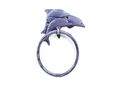 Handcrafted Model Ships Rustic Dark Blue Cast Iron Dolphins Towel Holder 7 Sea Life Wall Decor Coa