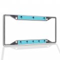 Fastasticdeals Metal Insert License Plate Frame Blue Marlin Fish Weatherproof Car Accessories Chrome 4 Holes Solid 