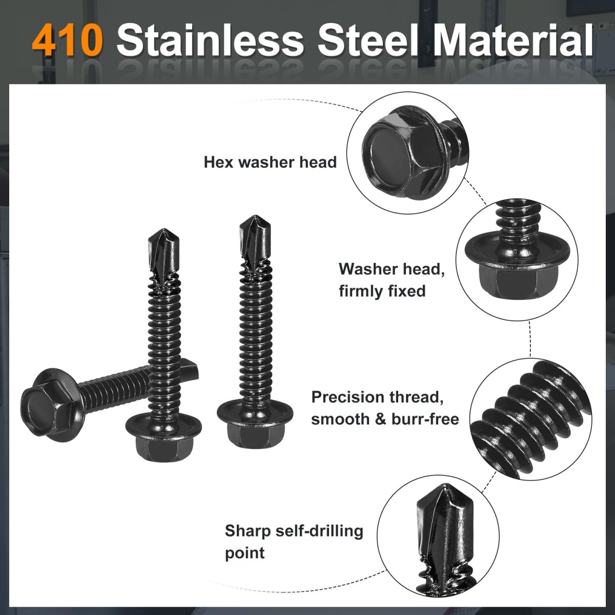 25pcs 12 X 1-1 4 Self Drilling Screws 410 Stainless Steel Tapping For Metal Black Oxidation Finish Hex Washer Head Sheet