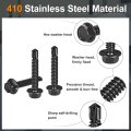 25pcs 12 X 1-1 4 Self Drilling Screws 410 Stainless Steel Tapping For Metal Black Oxidation Finish Hex Washer Head Sheet